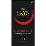 Skyn Condoms Intense Feel feature wave texture and raised dots for maximum pleasure and natural skin sensation.