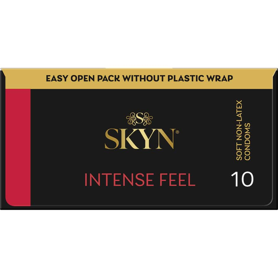 Skyn Condoms Intense Feel showcase a wave design with raised dots for maximum stimulation and a natural skin-on-skin sensation.