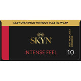 Skyn Condoms Intense Feel showcase a wave design with raised dots for maximum stimulation and a natural skin-on-skin sensation.