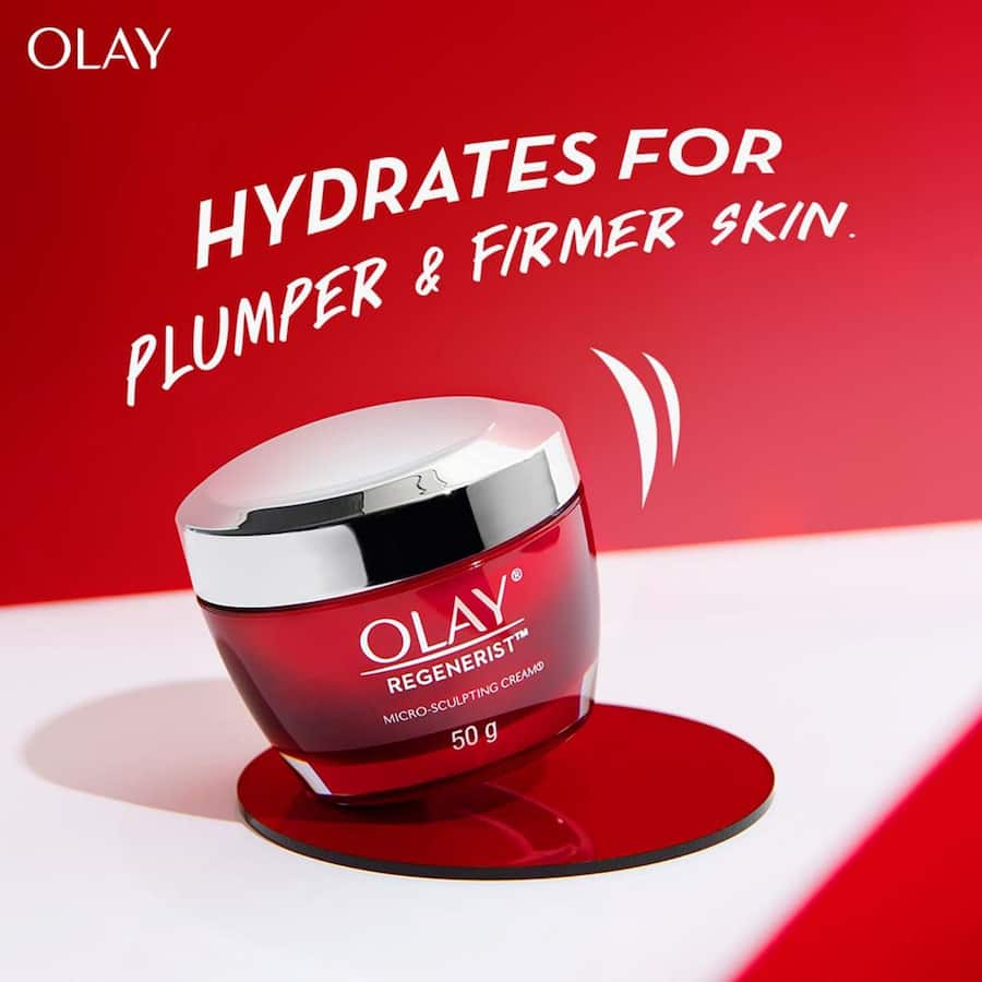 Olay Regenerist Microsculpting Night Face Cream for deep hydration, anti-aging, and firmer skin overnight.