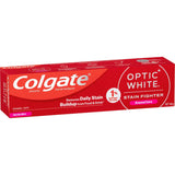 Colgate Optic White Toothpaste: 140g vegan teeth whitening paste with 1% hydrogen peroxide, enamel-safe, gentle mint flavor.