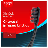 Colgate Slim Soft Toothbrush features charcoal-infused soft bristles for gentle cleaning in hard-to-reach areas.