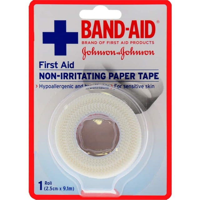 Hypoallergenic 2.5cm wide Band Aid dressing tape for secure, breathable wound care and protection from dirt and germs.