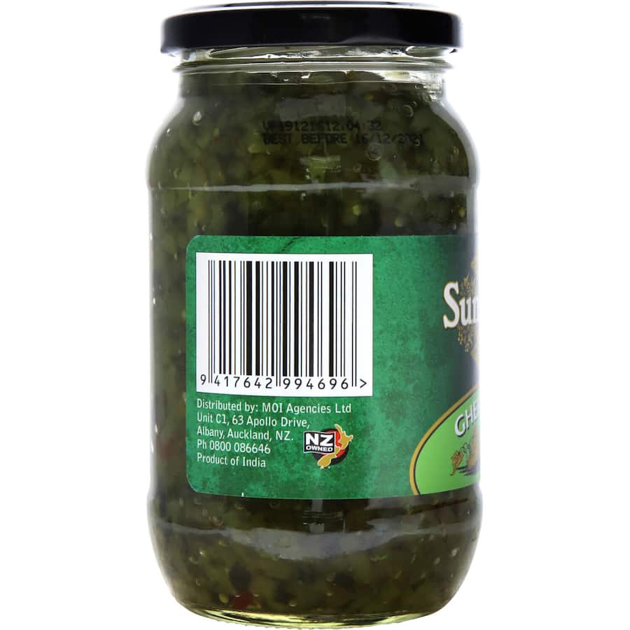 A jar of Sun Harvest Relish Gherkins featuring crunchy, tangy pickled gherkins ideal for enhancing meals and snacks.