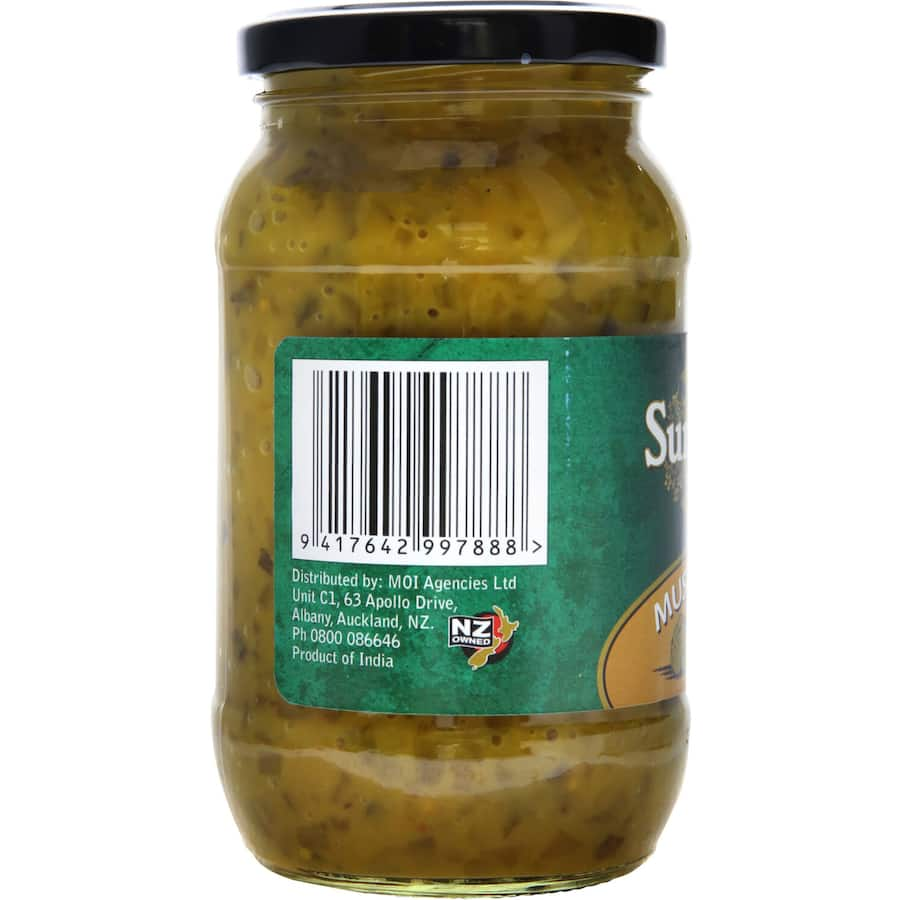 Zesty Sun Harvest Mustard Pickle adds flavor to hotdogs and sandwiches, free from artificial colors and flavors.