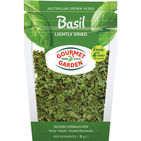 Lightly dried Australian basil, expertly chopped for fresh flavor, perfect for enhancing Mediterranean dishes and savory meals.