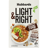 Hubbards Light & Right Cereal features hazelnuts, almonds, and oats for a crunchy, nutritious breakfast blend.