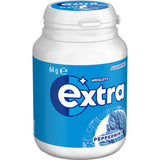 Wrigley's Extra Peppermint Chewing Gum in a convenient bottle, 46 sugar-free pieces for fresh breath and oral hygiene.