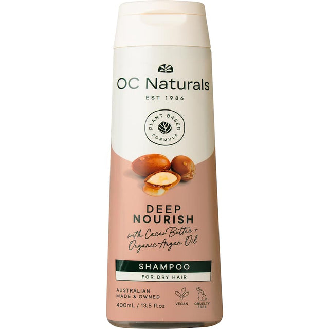 Organic Care Shampoo Dry Nourish bottle with olive leaf extract, designed to restore moisture and enhance hair smoothness.