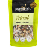 Pure Delish Muesli Primal Breakfast Mix featuring 98% nuts, seeds, and dried fruits for a nutritious, gluten-free breakfast.