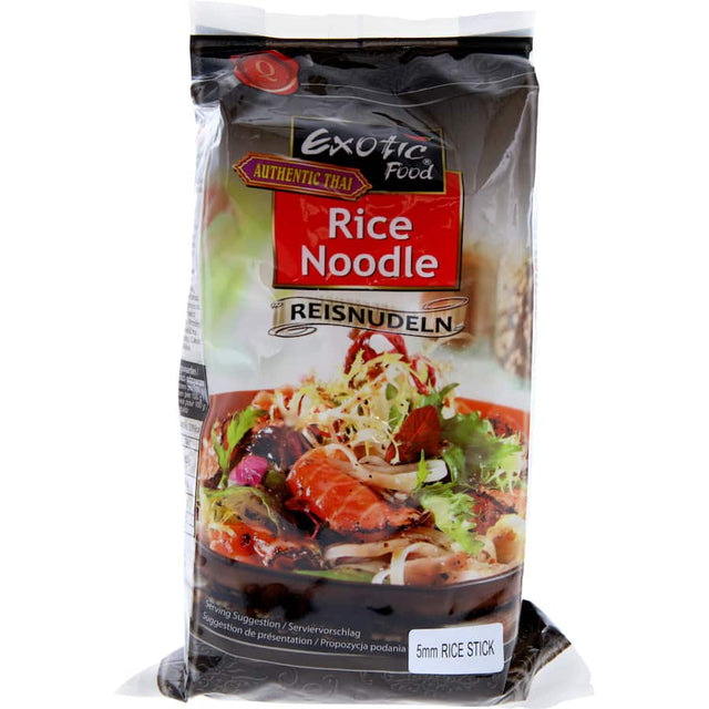 Exotic Food Asian Rice Noodle 5mm: versatile gluten-free noodles for stir-fries, salads, and soups, quick to prepare.