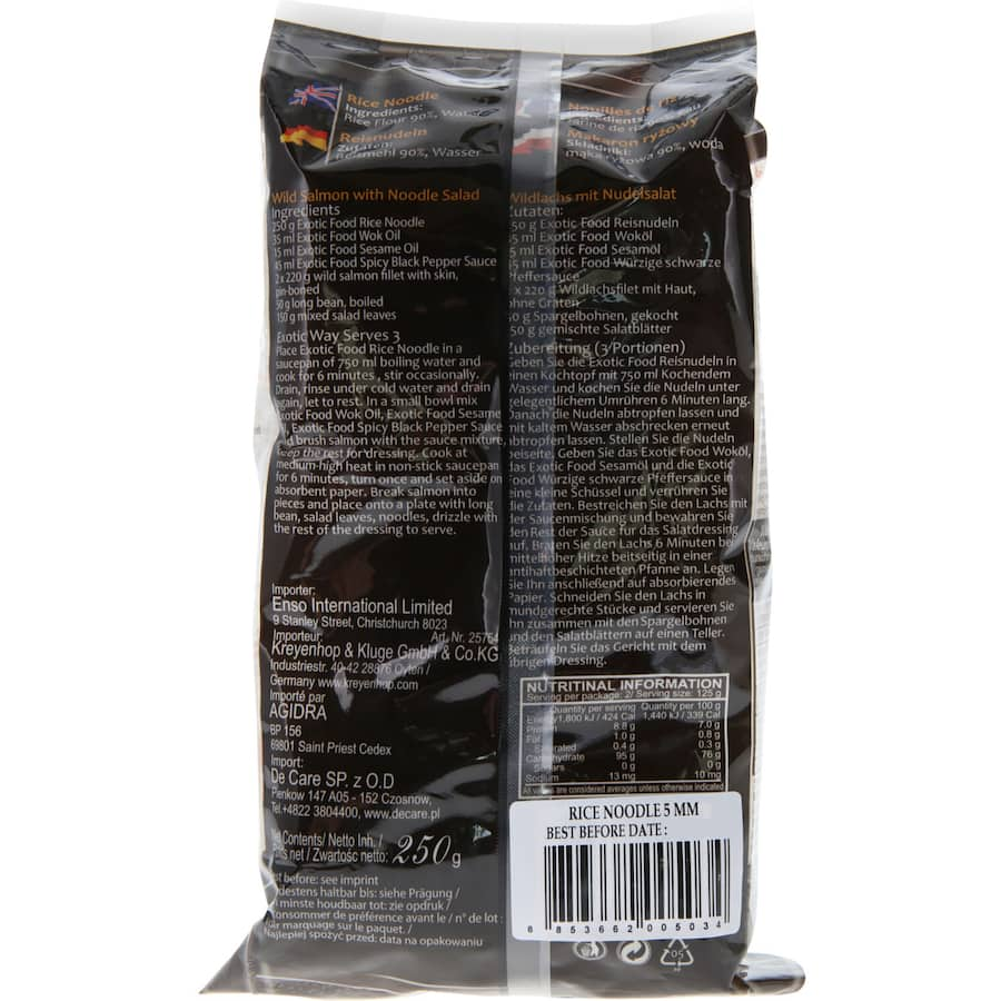 Exotic Food Asian Rice Noodle 5mm pack, gluten-free noodles ideal for stir-fries, salads, and soups, quick to prepare.