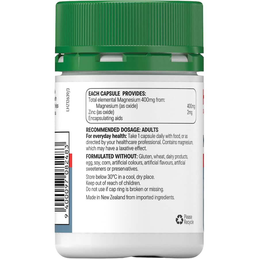High-strength Healtheries Magnesium 1 A Day 400mg tablet for muscle relaxation, energy support, and overall wellness.