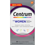 Centrum For Women 50+ multivitamins boost bone health and immunity with vitamins D, C, calcium, and iron for vibrant living.
