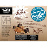 Chewy salted caramel protein bar with 10g of protein, gluten-free, perfect for energizing snacks.