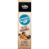 Tasti Protein Bars Salted Caramel, a chewy nut bar with 10g protein, gluten-free, rich salted caramel flavor for energy.