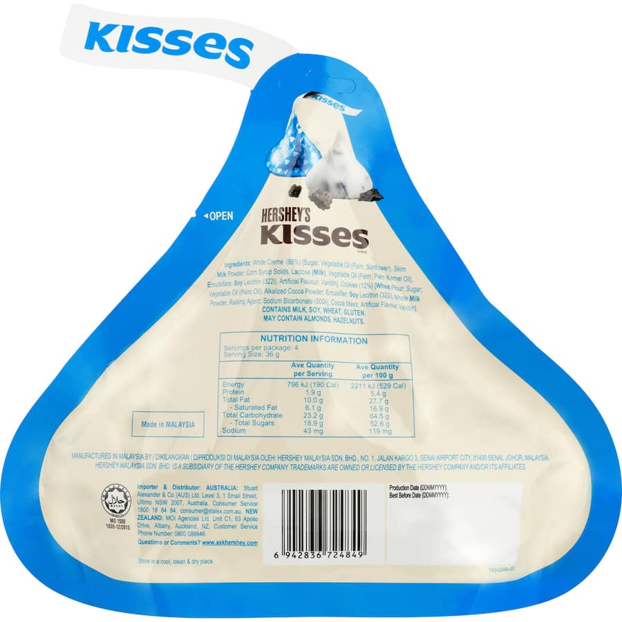 Delicious Hershey's Kisses Cookies & Cream with white chocolate center and cookie bits, perfect for sharing and indulging.