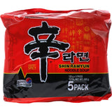 A multi-pack of Nong Shim Shinramen instant noodles, featuring bold flavors and soft noodles, ready in just 5 minutes.