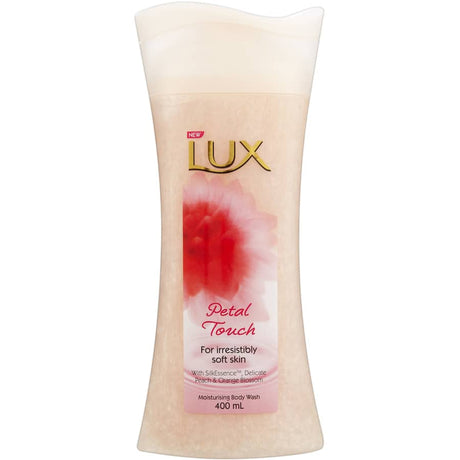 Lux Body Wash Petal Touch bottle showcasing elegant floral design, enriched with Silkessence for soft, fragrant skin.