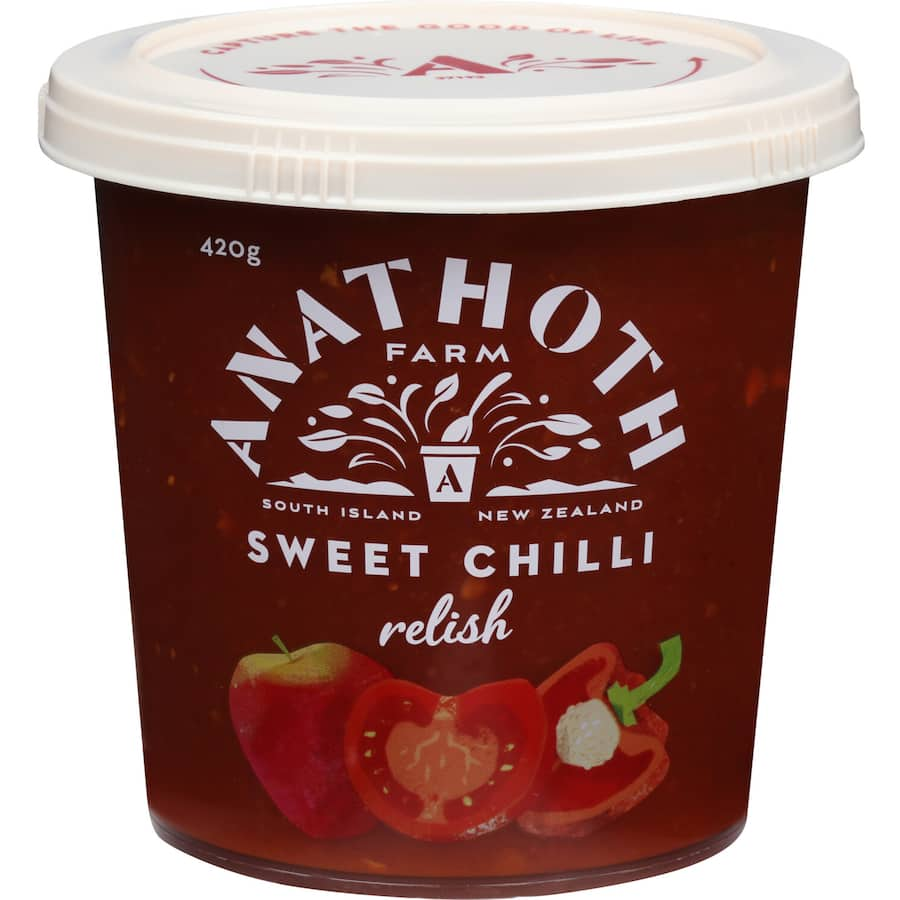 Anathoth Farm Sweet Chilli Relish, a flavorful condiment perfect for grilling, dipping, and elevating everyday meals.