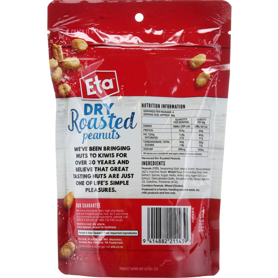 Crunchy and nutritious Eta Peanuts Dry Roasted, perfect for snacking, salads, and desserts. Enjoy a healthy treat!