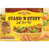 Old El Paso Stand N Stuff Taco Kit featuring upright soft tortillas for easy filling, mild seasoning, and endless customization options.