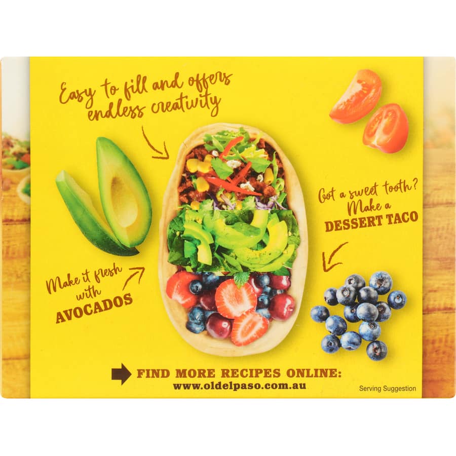 Old El Paso Stand N Stuff taco kit with upright soft tortillas, mild seasoning, and options for customizable toppings.