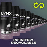 Lynx Black Night Deodorant Body Spray features mint and cedarwood scent for 48-hour odor protection, boosting confidence and freshness.