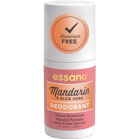 Essano Roll On Natural Deodorant in Mandarin & Aloe Vera for all-day freshness and skin nourishment without harsh chemicals.