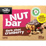 Nut bars featuring rich dark chocolate and tangy cranberries, perfect for healthy snacking on-the-go.