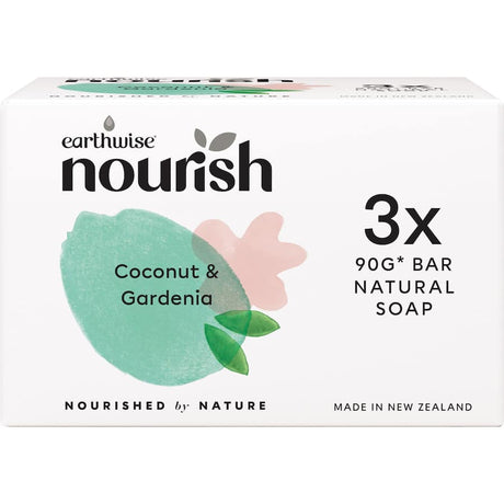 Luxurious Earthwise Nourish Soap with coconut strands and gardenia scent, perfect for gentle cleansing and exfoliation.