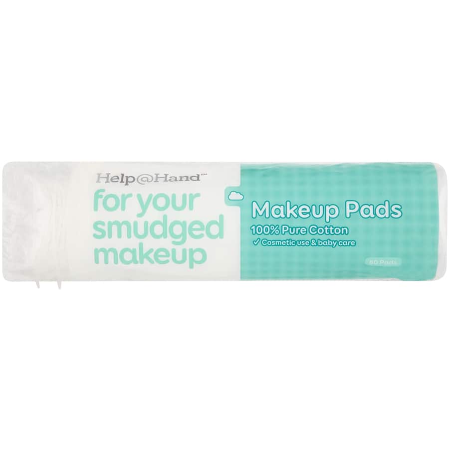 Help @ Hand Cotton Pads 80-pack, made of 100% pure cotton, ideal for makeup, skincare, and nail polish removal with no lint.
