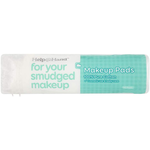 Help @ Hand Cotton Pads 80-pack, made of 100% pure cotton, ideal for makeup, skincare, and nail polish removal with no lint.