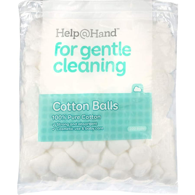 A 200-pack of pure cotton balls, soft and absorbent, perfect for makeup removal, cosmetic use, and gentle first aid.