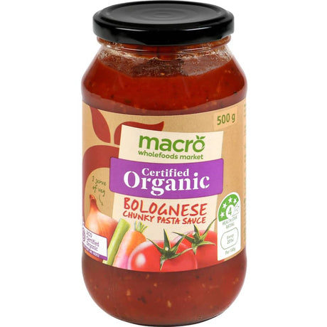 Macro Organic Pasta Sauce Bolognese, rich and hearty, made with organic tomatoes and packed with vegetables for a healthy meal.