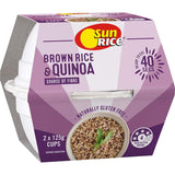 Quick Cups of Sunrice brown rice and quinoa, a nutritious gluten-free meal ready in 40 seconds, without additives.