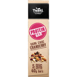 Tasti Protein Bars Dark Choc Cranberry: chewy nut bars with dark chocolate, cranberries, and 10g protein, perfect for active lifestyles.