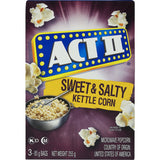 Act II Microwave Popping Corn Sweet & Salty Kettle Corn, featuring a perfect blend of sweetness and saltiness in fluffy popcorn.