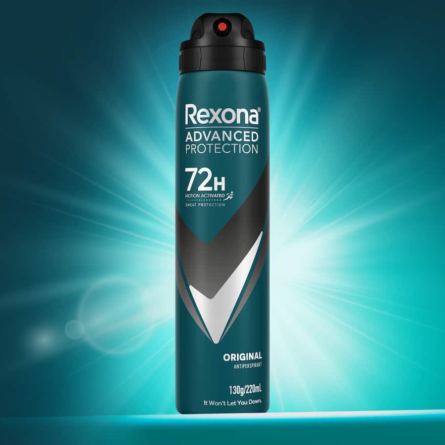 Rexona For Men Antiperspirant: 72-hour sweat protection, MotionSense technology, and alcohol-free formula for all-day freshness.