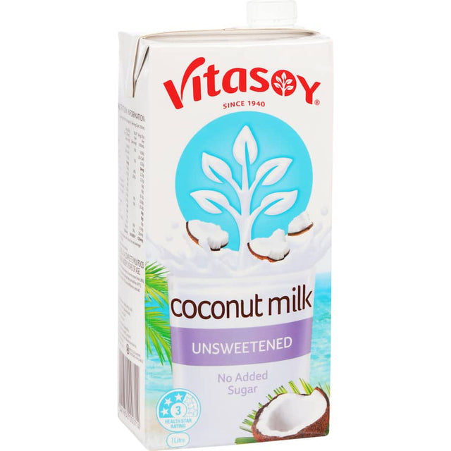 Vitasoy Coconut Milk Unsweetened, a creamy dairy-free alternative perfect for curries and baked goods.