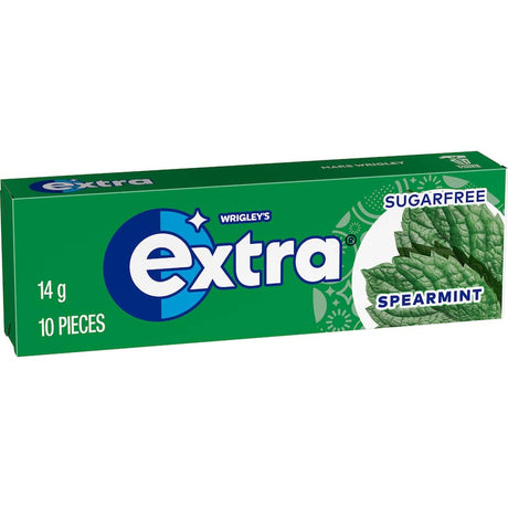 Wrigley's Extra Spearmint Gum offers refreshing flavor and promotes oral health, neutralizing plaque and cleaning teeth.