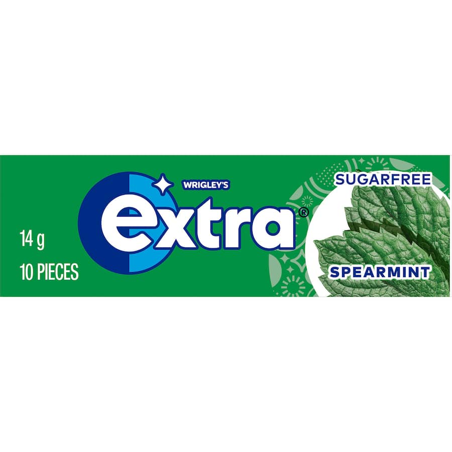 Wrigley's Extra Chewing Gum Spearmint offers a refreshing, sugar-free solution for maintaining oral health and fresh breath.