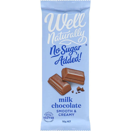 Well Naturally No Sugar Added Snack Bar in Milk Chocolate, guilt-free and gluten-free treat for health-conscious snackers.