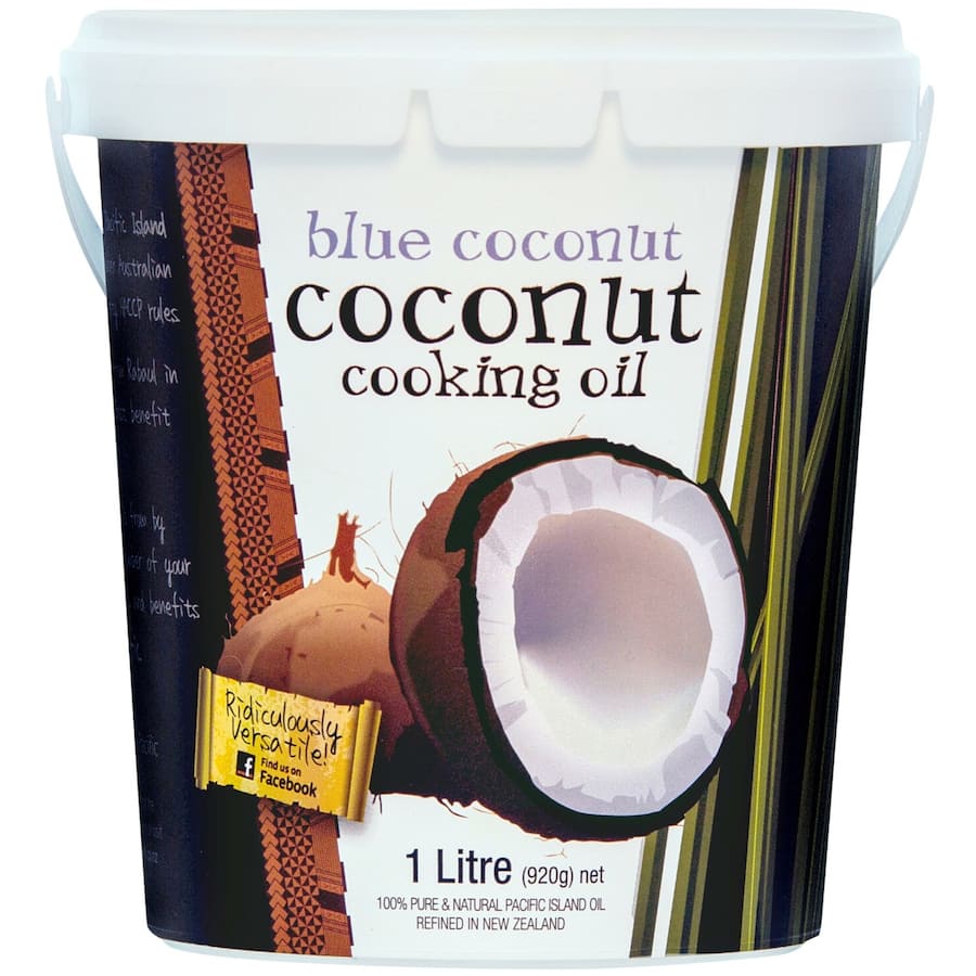 Blue Coconut Coconut Oil in a jar, showcasing its tropical essence for healthy cooking and skin care.