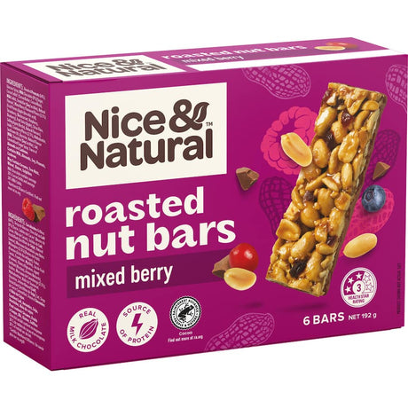 Nice & Natural Nut Bars Mixed Berry, nutritious snack with roasted nuts and mixed berries, low in sugar and high in protein.