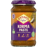 Patak's Korma Paste jar featuring a creamy coconut blend of 10 spices for rich, homemade Indian curry.