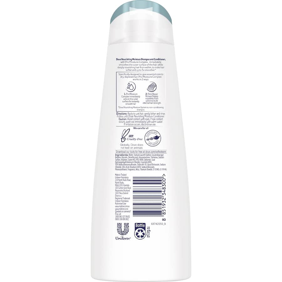 Dove Nutritive Solutions Daily Moisture Shampoo, infused with Pro-Moisture Complex for silky, smooth, and nourished hair.