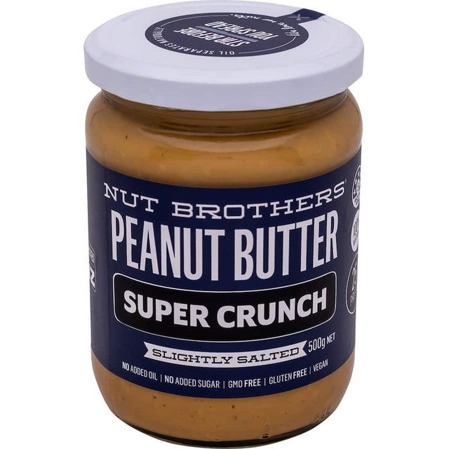 Nut Brothers Crunchy Slightly Salted Peanut Butter, rich in flavor, perfect for toast, smoothies, or baking.