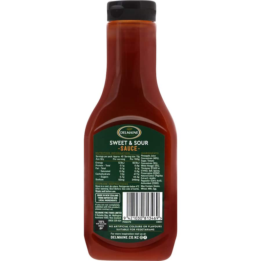 Delmaine Sweet & Sour Sauce - gluten-free sauce with pineapple juice, perfect for dipping, marinating, and enhancing Asian dishes.