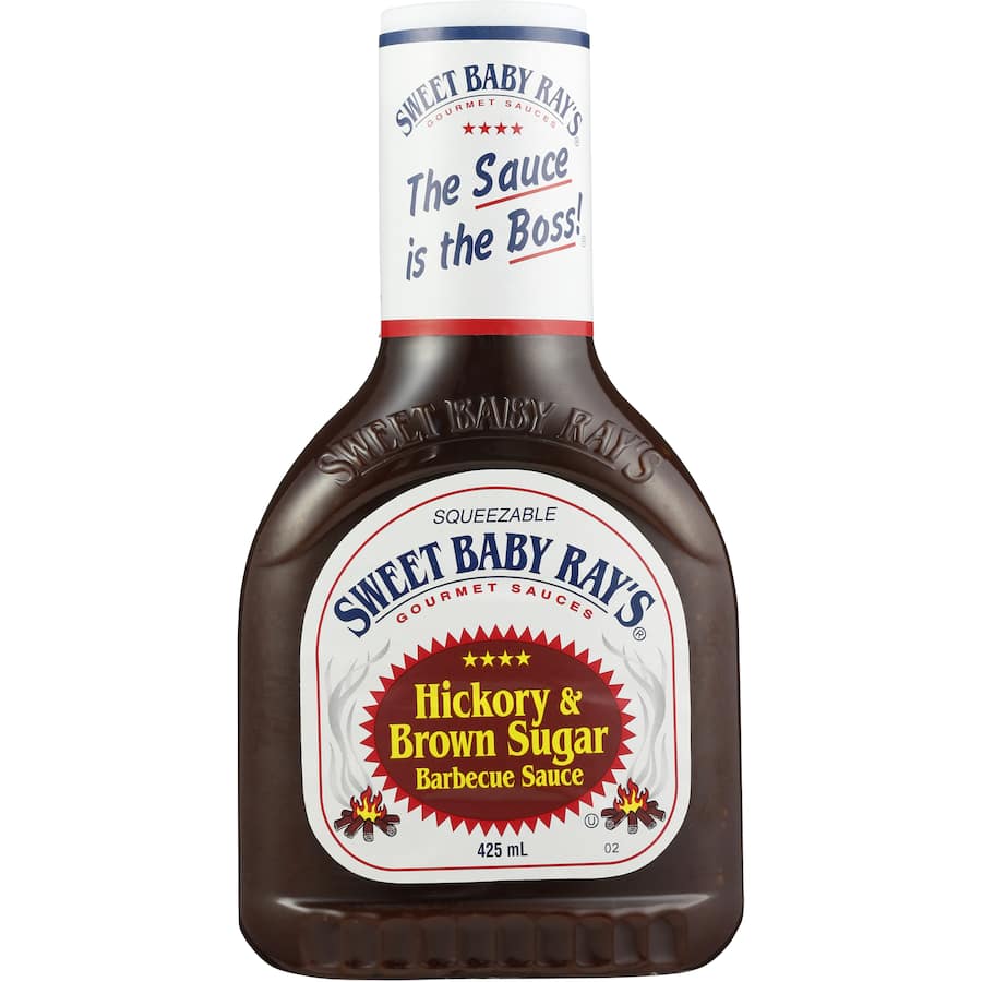Sweet Baby Ray's BBQ Sauce features hickory smoke and brown sugar for a rich, smoky flavor ideal for grilling and marinades.